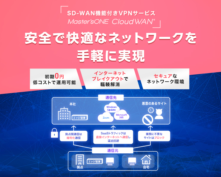 SD-WAN機能付きVPNサービス　Master'sONE CloudWAn 安全で快適なネットワークを手軽に実現